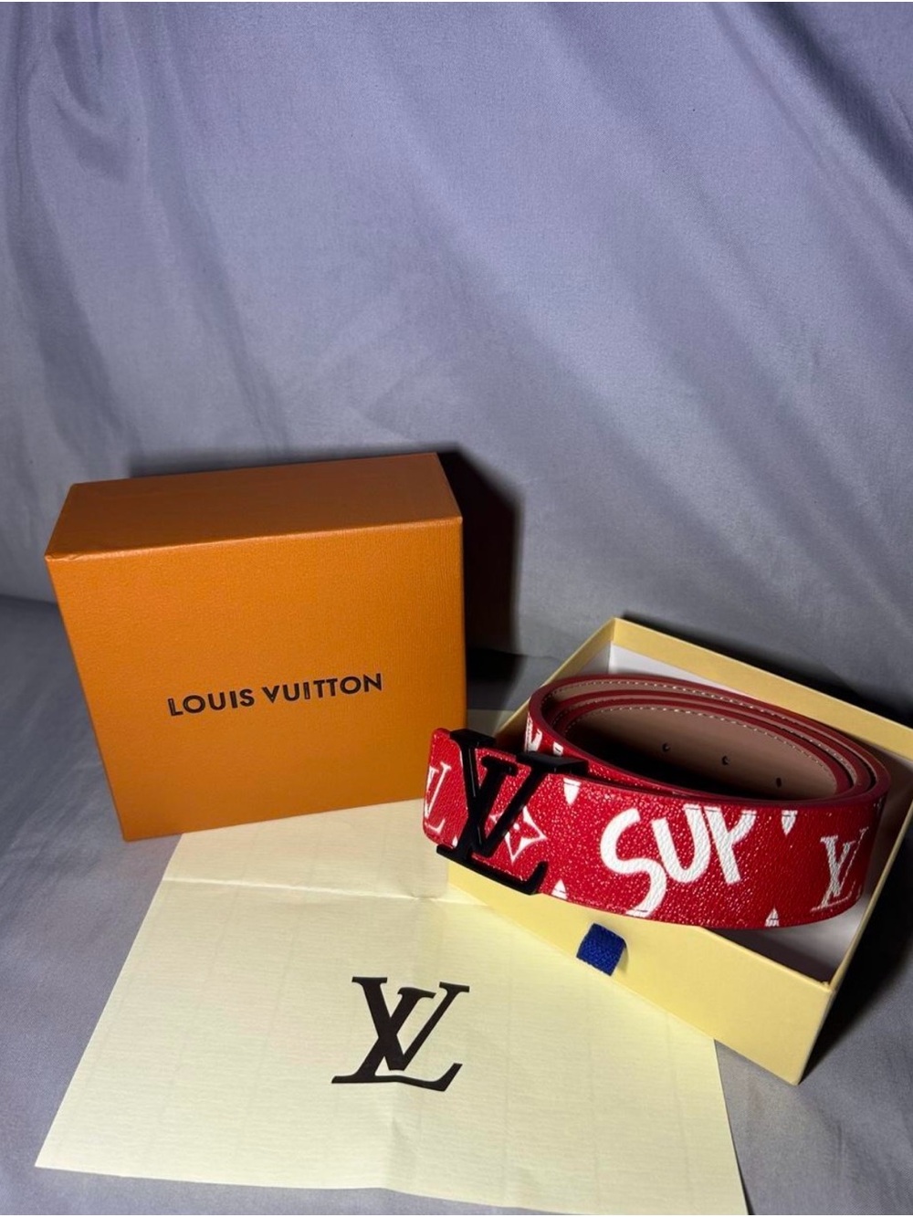 Louis Vuitton Red Logo Graphic Canvas Belt with Black LV Buckle